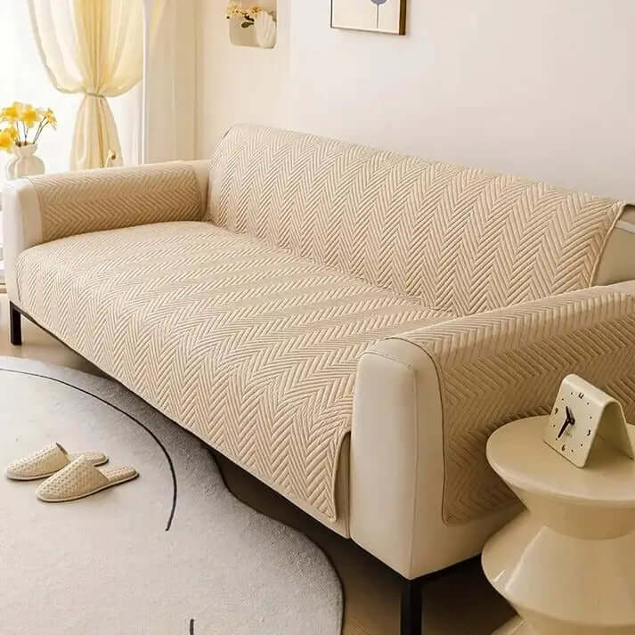 Sofa Cover:Zig Zag ultrasonic Quilted Design﹙ Beig﹚Hania Textile