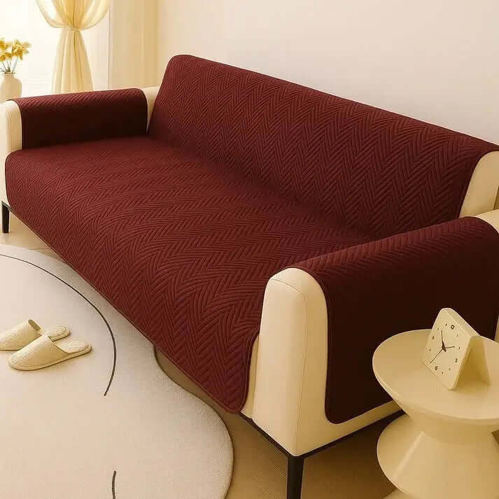 Sofa Cover:Zig Zag ultrasonic Quilted Design ( Mehroon )Hania Textile